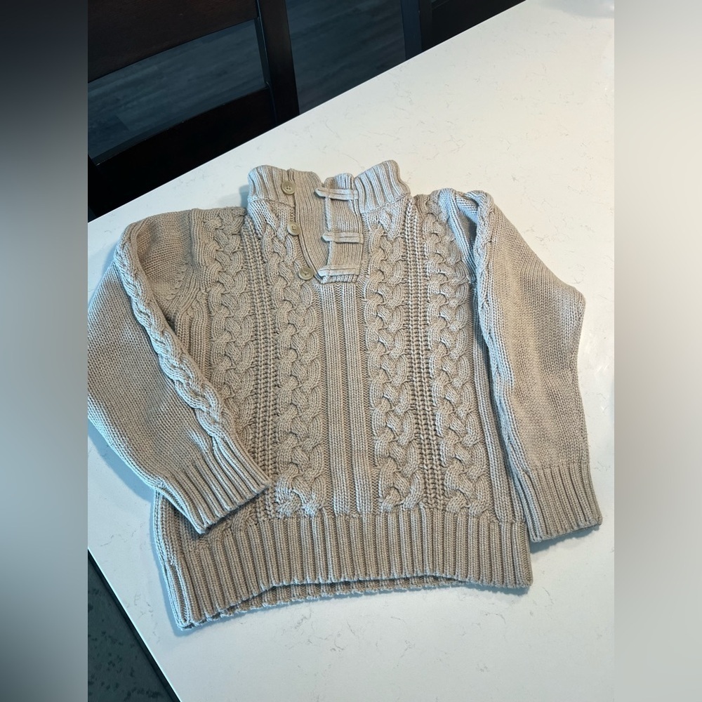 Girls Gymboree beige cable knit collared sweater size 7/8